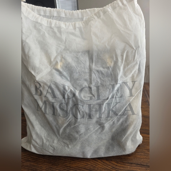 Badgley Mischka Black and Cream leather Shoulder tote Bag with Gold Accents - Picture 5 of 5